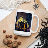 Close-up of NS-848 white glossy coffee mug's sleek design.